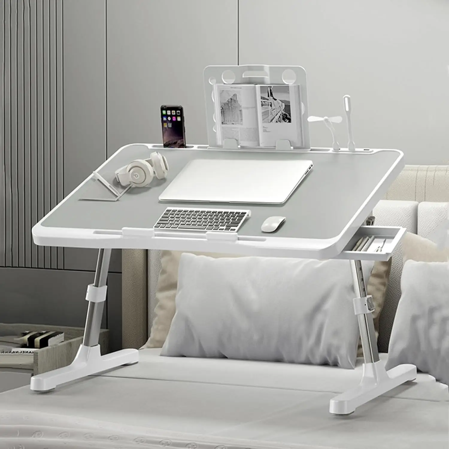 

Laptop Desk for Bed, Adjustable Beds Table with USB Charge Port, Foldable Lap top Table with Storage Drawer, Portable Laptops