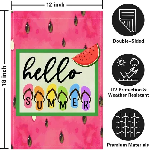 Garden Flag Hello Summer Slippers Watermelon Summer Flag Double, 12 x 18 Inch XXQ