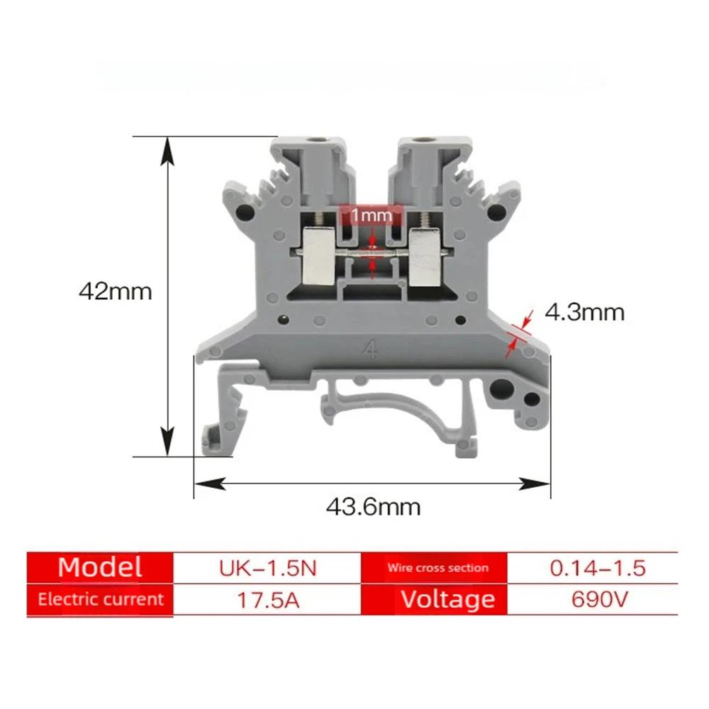 10Pcs UK1.5N UK 1.5 Screw Feed-through Terminal Block 2-Conductor DIN Rail Electrical Connector 1.5mm² Universal Plug Wiring