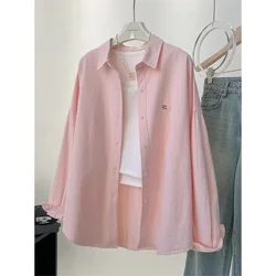 Spring Summer Women Solid Color Shirt Coat Korean Female Loose Blouse Jacket Lazy Wind Ladies Long Sleeved Blousees Outerwear