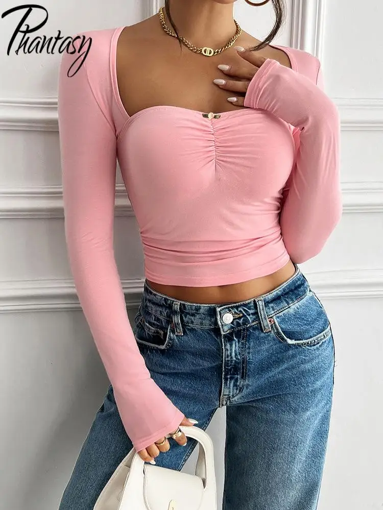 Phantasy Y2K Women Shirt Long Sleeved Slim Tops Sexy Hollowed Out Shirt Autumn Shirt Fashion Streetwear Solid Female Clothing image 5