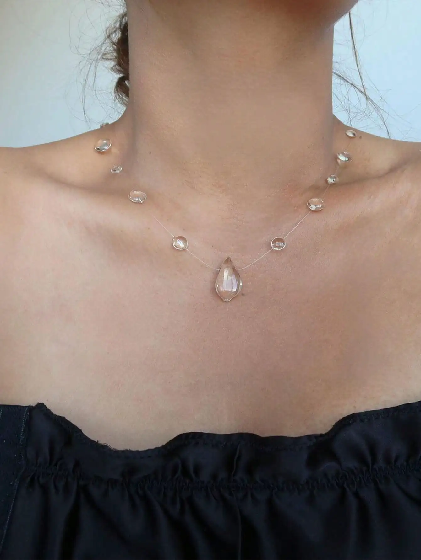 New Transparent Dewdrop Series Necklace Handmade Epoxy Resin Water Drop Collar Chain For Women Holiday Fashion Jewelry - view 3