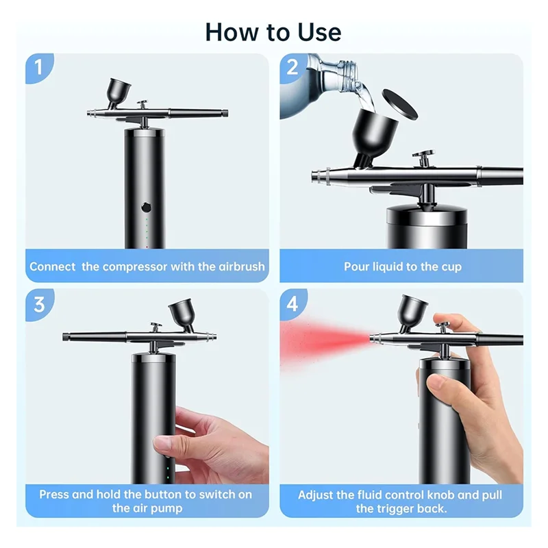 ABRG-Airbrush Set Airbrush Portabel dengan Kompresor Set Airbrush Genggam Ideal untuk Tugas Kompleks Seperti Tato/Manikur