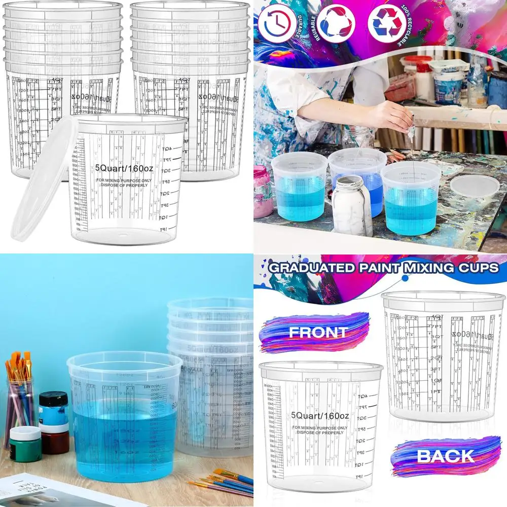 

Set of 30 160 oz Clear Plastic Mixing Cups with Graduated Markings for Paint, Resin, Epoxy, Art