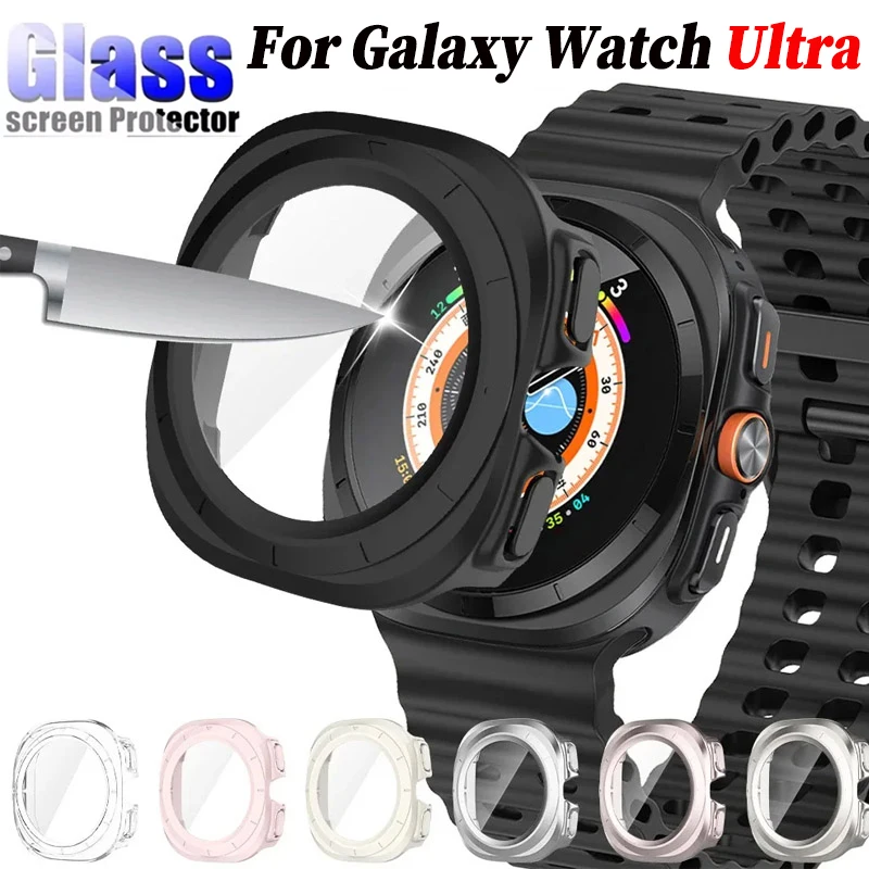 PC-Gehäuse + Glas für Samsung Galaxy Watch 8 Ultra 47 mm, schützende Displayschutzfolie aus gehärtetem Glas für Galaxy Watch 7 Ultra Bumper Cover