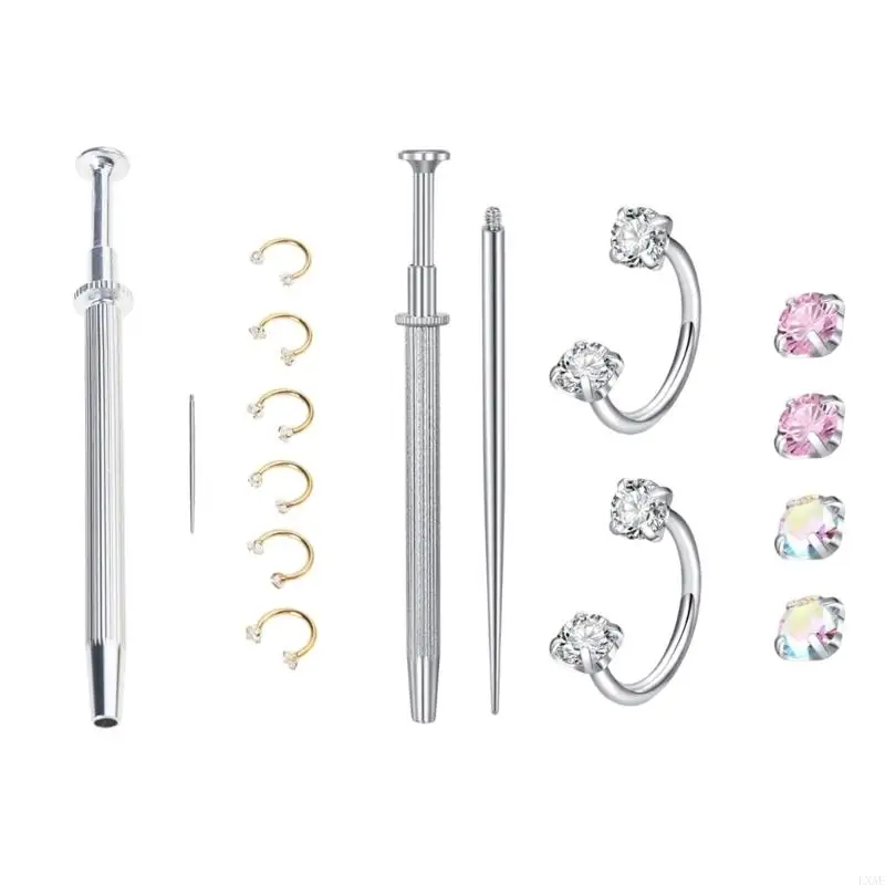 Stainless Steel Rings with Glittering and Essential Piercing Tool for Daily