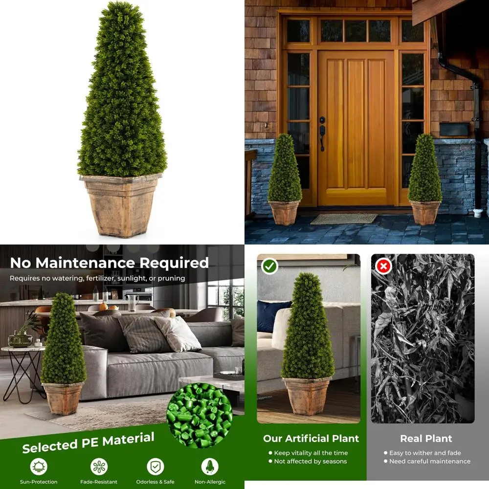Искусственное самшитое топиарийное дерево в форме конуса с цементным горшком, высота 3 фута, искусственное вечнозеленое растение в горшке для внутреннего и наружного декора