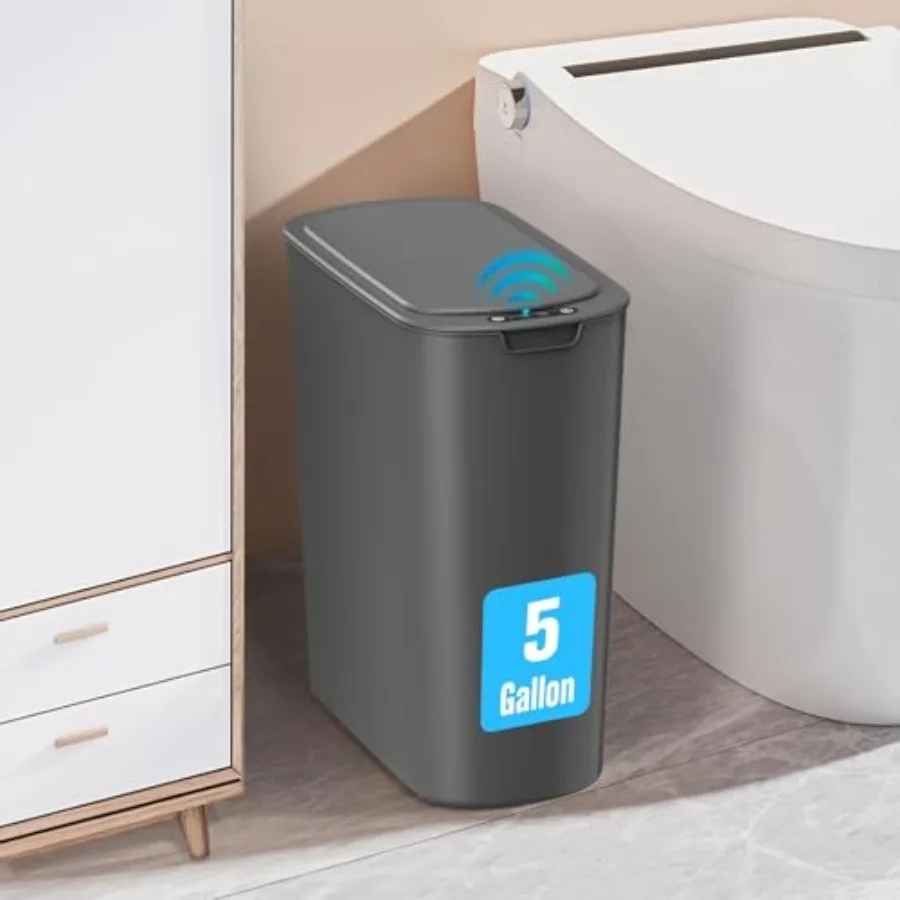 

Автоматическое мусорное ведро для ванной на 5 галлонов с сенсором движения, бесконтактное, с крышкой, умное, пластиковое, тонкое, для ванной комнаты