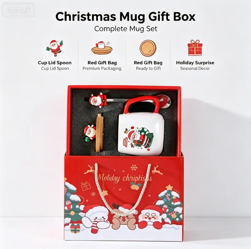 Ceramic Mug Gift Box Set with Lid Spoon, Practical Coffee Cup Ideal Christmas Present, Supports Dropshipping for Holiday Gifting