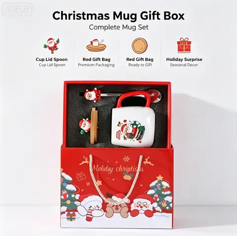 Ceramic Mug Gift Box Set with Lid Spoon, Practical Coffee Cup Ideal Christmas Present, Supports Dropshipping for Holiday Gifting