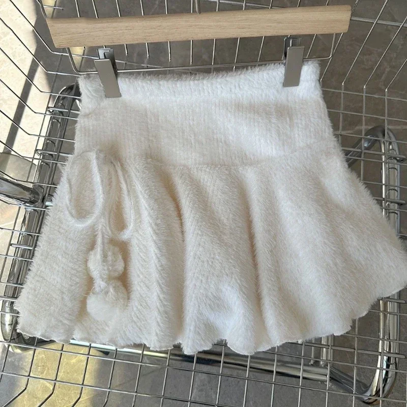 

2024 Japanese Kawaii Cute Winter Women Skirts Y2k Aesthetic Ball Gown High Waist Skirt Knitted Preppy Sweet Solid Bandage Faldas