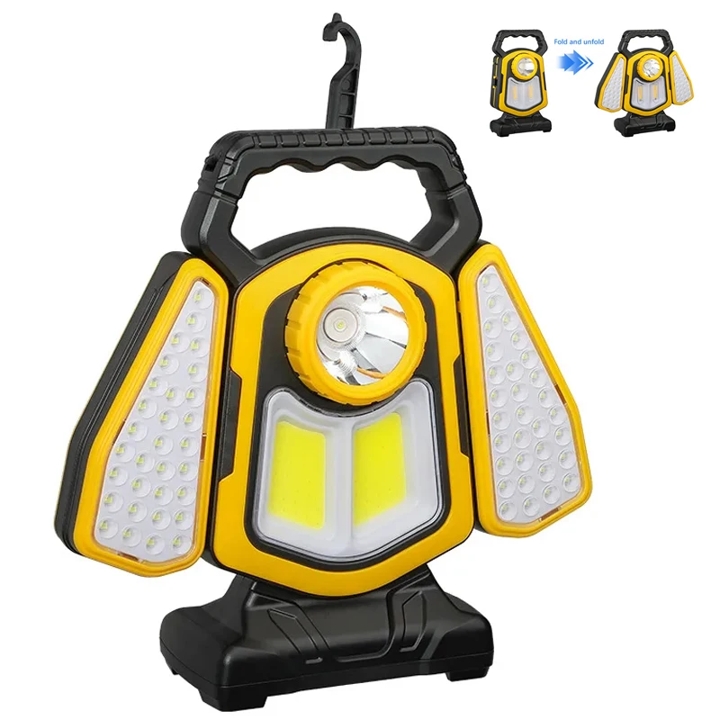 29.3cm COB LED Solar Emergency Floodlight Folding Fishing Torch 2*18650 USB-C Rechargeable Camping Lantern Warning Flashlight