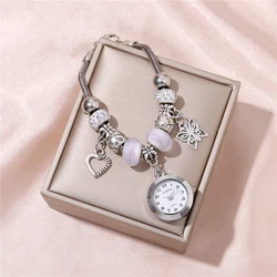 Rhinestone beaded bracelet Love butterfly Pendant Women's bracelet watch