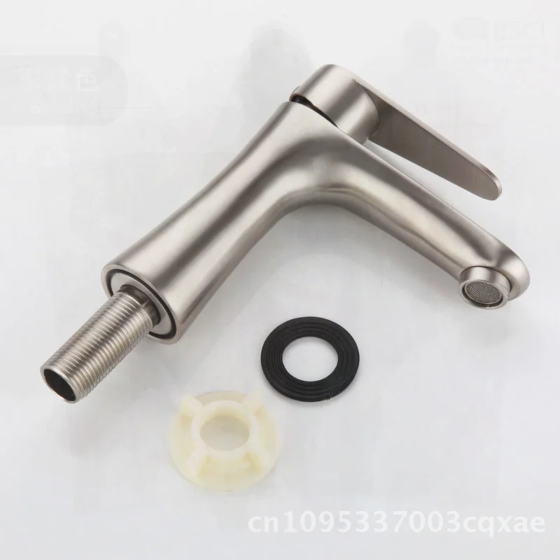 

304 Stainless Steel Brushed Finish Single Cold Basin Faucet for Bathroom Modern Minimalist Sink Faucet with Ceramic Disc Valve
