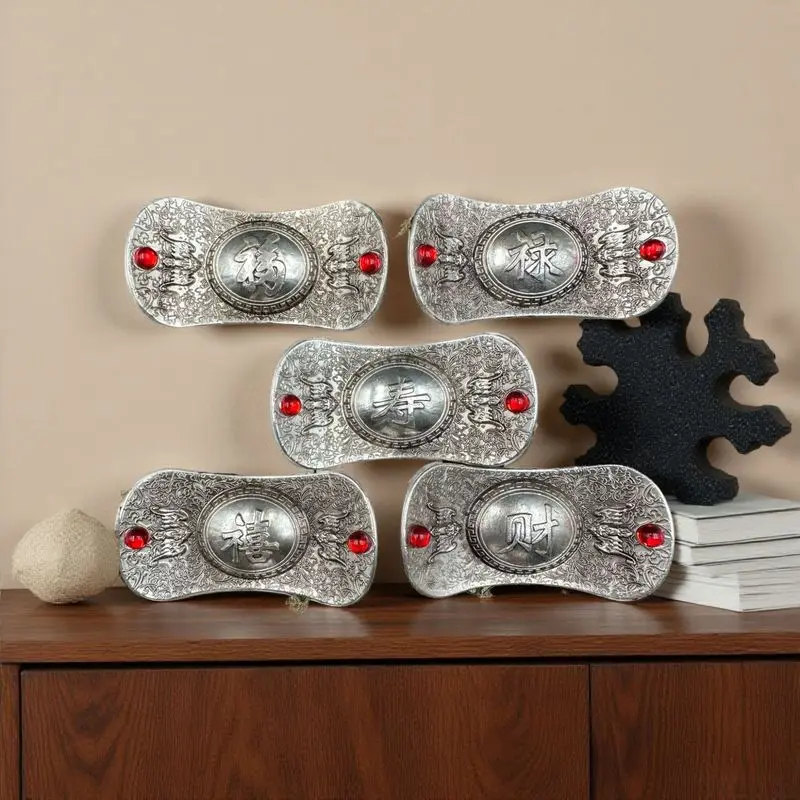 Fortun longevity happiness wealth silver ingots gemstones with character Xuan on the bottom decorative ornaments