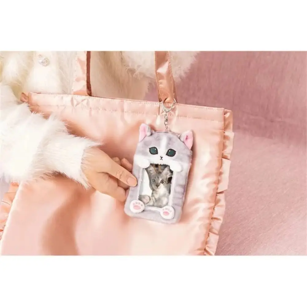 Cute PVC Card Holder Cartoon Cat Plush Card Cover Unisex Bag Pendant