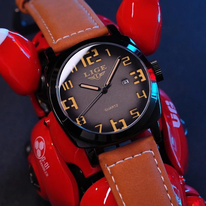LIGE 2025 جديد كوارتز ساعات المعصم موضة ساعات فاخرة غير رسمية الرجال 30 متر مقاوم للماء مضيئة جلدية تاريخ ساعة رجالي Reloj Hombre
