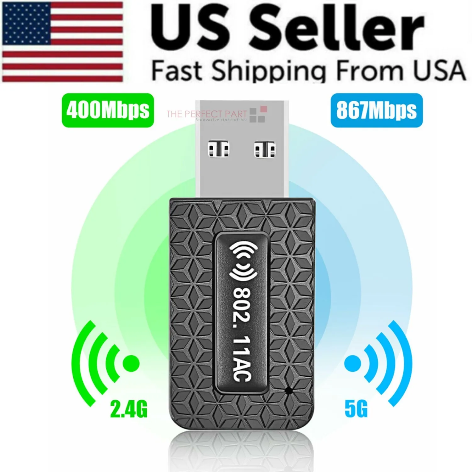 

1300Mbps USB3.0 Wireless WiFi Adapter Dongle Dual Band 5G/2.4G Desktop Laptop PC