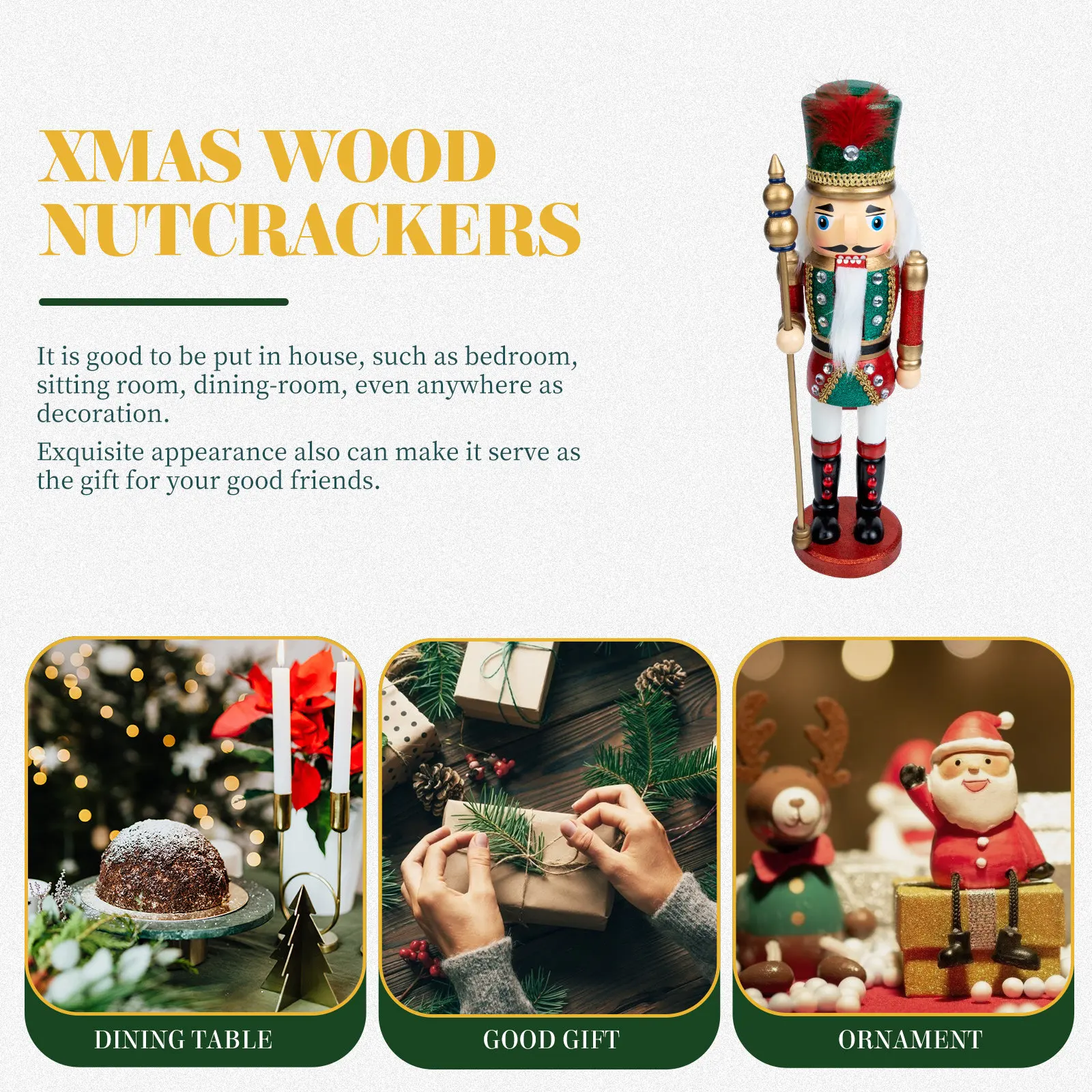 

Wooden Nutcracker Christmas Soldier Decoration Creative Desktop Ornament Xmas Nutcracker Craft Home Tabletop Photo Prop