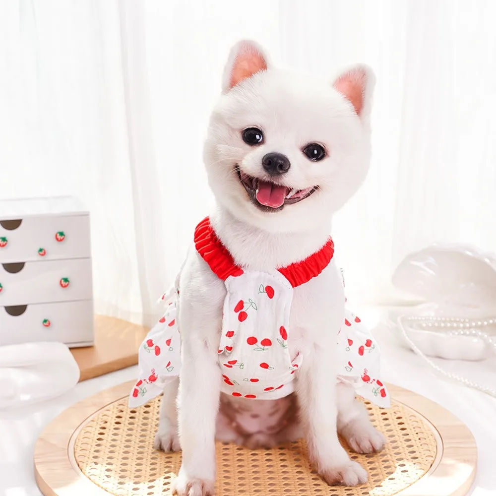 

Pet Costumes Cherry Print Dog Suspenders Dress Soft Cute Puppy Princess Skirt Comfortable Breathable Pet Clothes Spring Summer