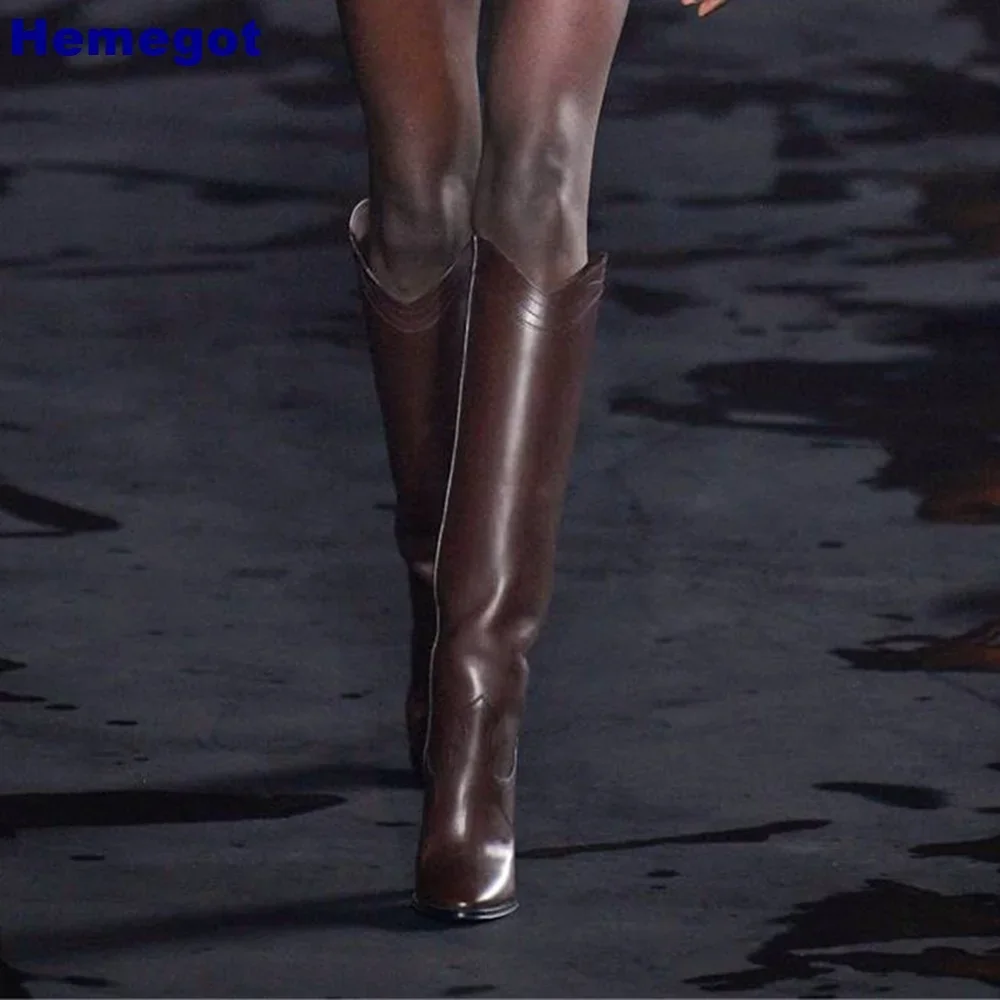 

Genuine Leather Catwalk Knight Boots Sexy Thick Heel Fashion Women Round Toe Fashion Boots Catwalk Knee-High Snake Print Boots