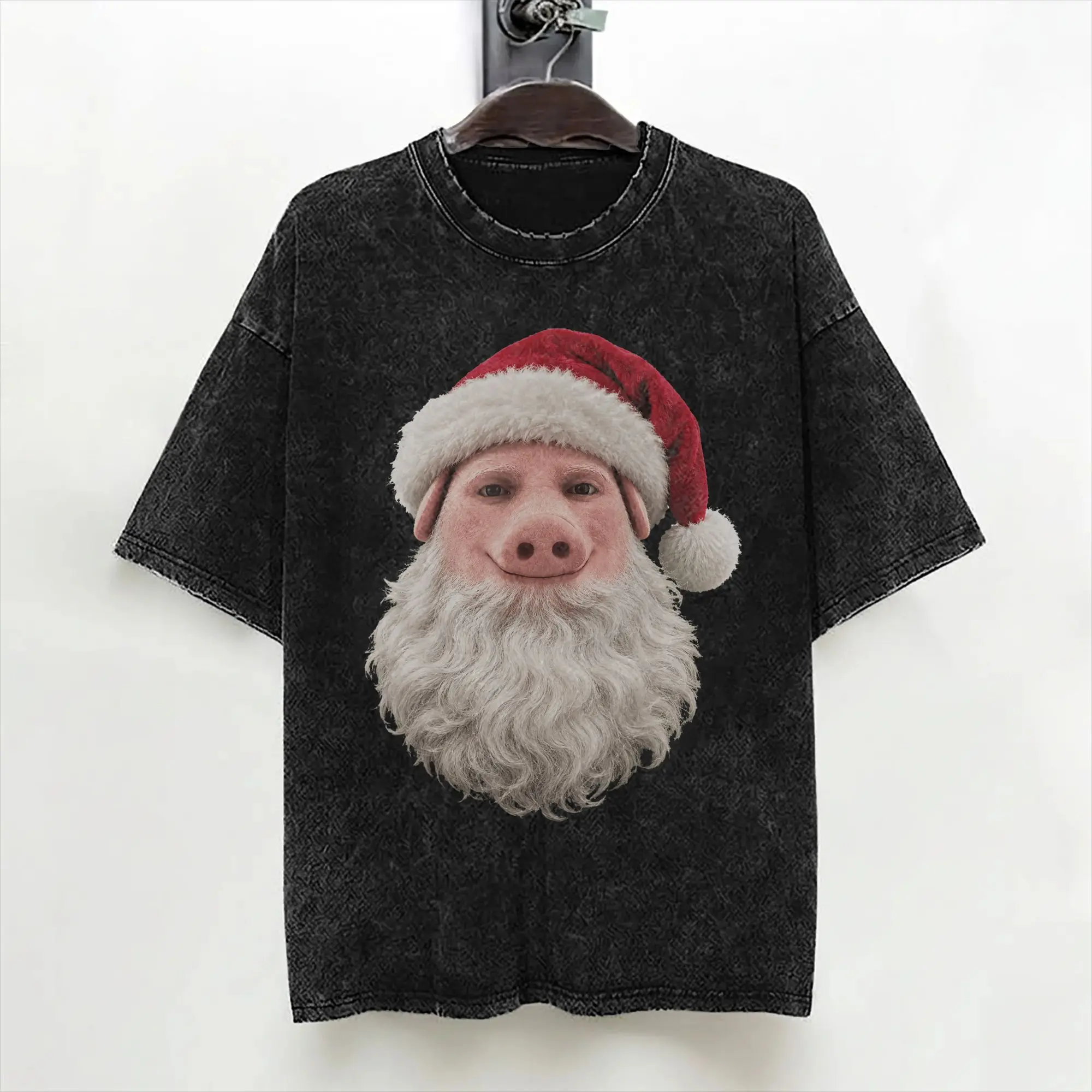 John Pork Santa Claus Face Funny Christmas Meme T Shirts Washed 100% Cotton T-Shirts Men Women Streetwear Graphic Tee Shirt