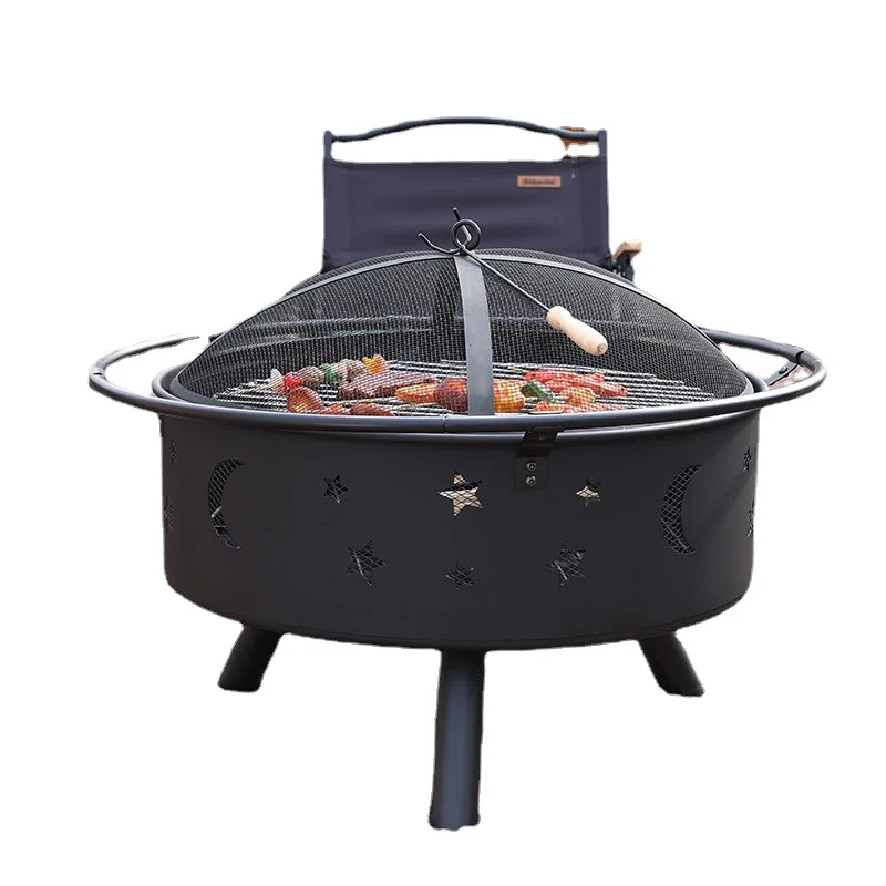#Courtyard stove, round star moon camping brazier, fire pit, firewood, outdoor bonfire, tea and barbecue