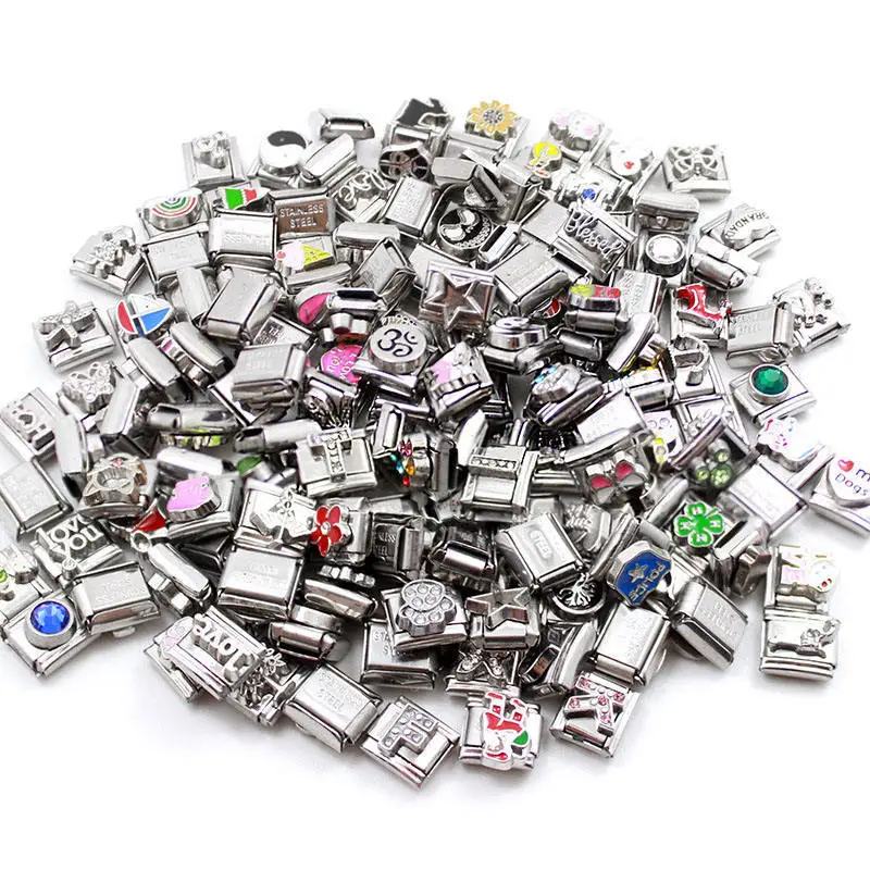 Randomly send 1pc Italian charm bead Pendant Italian Charm Links Fit 9mm Stainless Steel Bracelet Women DIY Making Gift