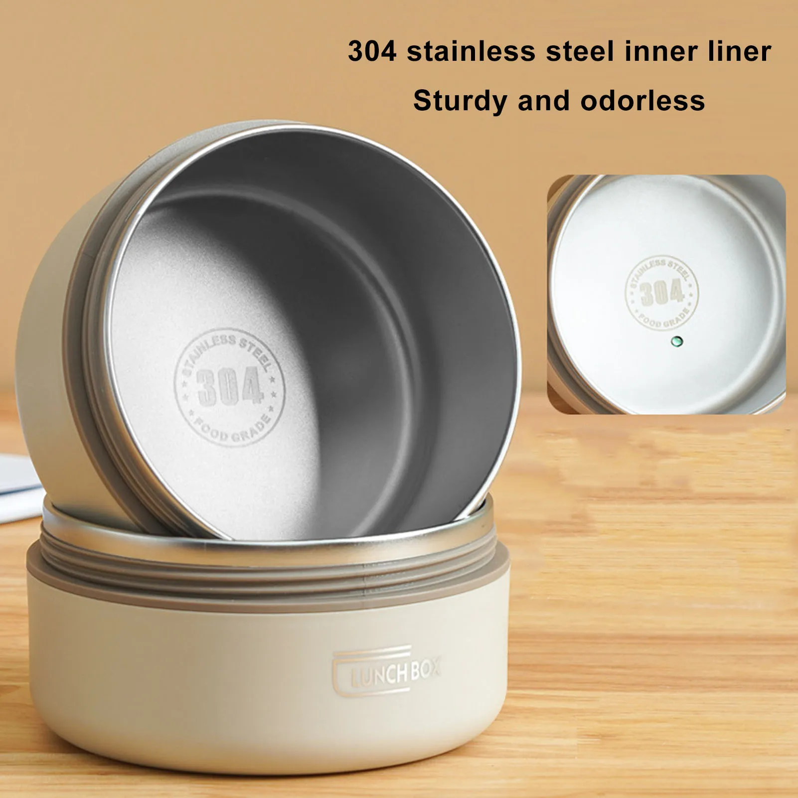 304 Stainless Steel Thermal Lunch Box Multifunction Insulated Food Container Easy To Clean Compact Round Sealed for School