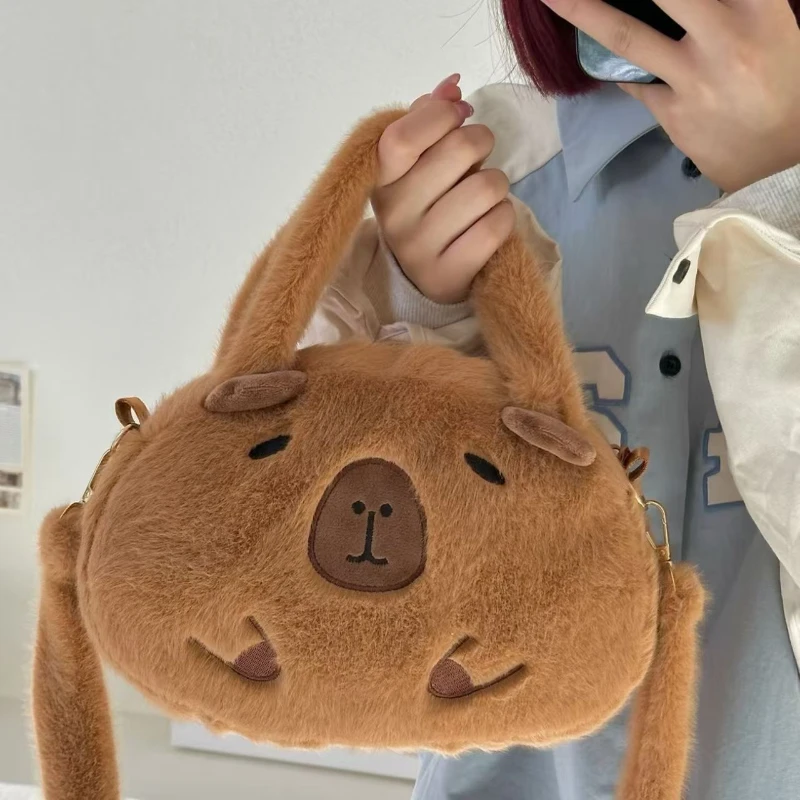 Kawaii Capybara sac à dos en peluche mignon Animal sac à bandoulière étudiant école moelleux portefeuille sac à main cadeau d'anniversaire