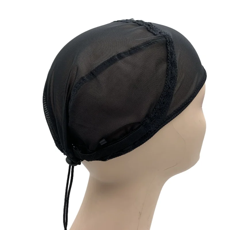 Adjustable Drawstring Wig Cap Black Breathable Stretch Mesh Dome Net Pull String Closure DIY Hand Sew Wig Making Base Cap