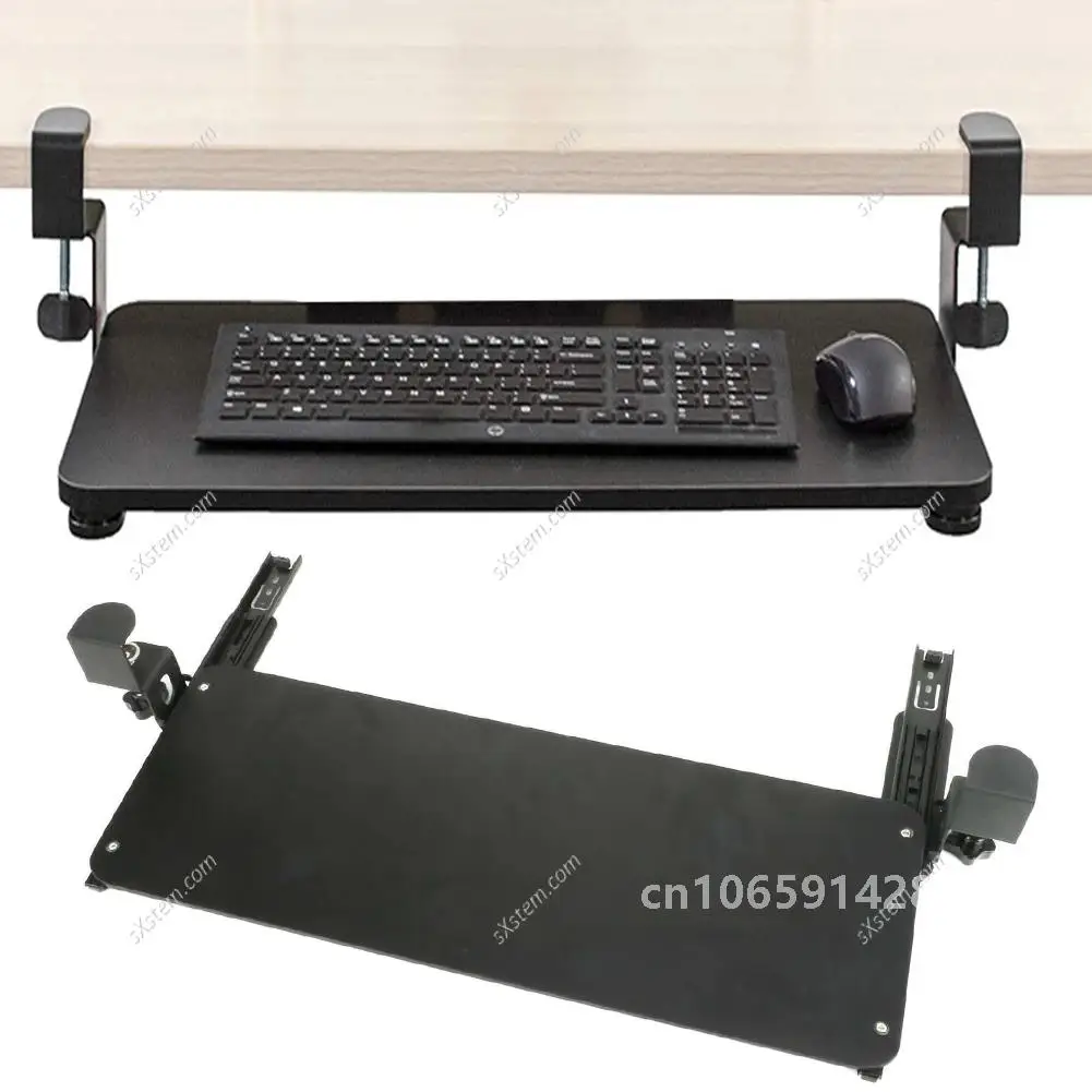 Keyboard Bracket Punch-Free Sturdy Clamp-On Slide Rail Keyboard Tray Under Desk Clip Table Mount Drawer Mouse Storage Rack