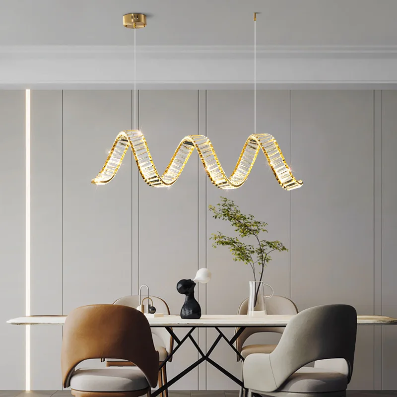 Lampadari moderni in cristallo a spirale per la decorazione della sala da pranzo lampada a sospensione di lusso dorata per apparecchio di illuminazione domestica a soffitto lustro a LED