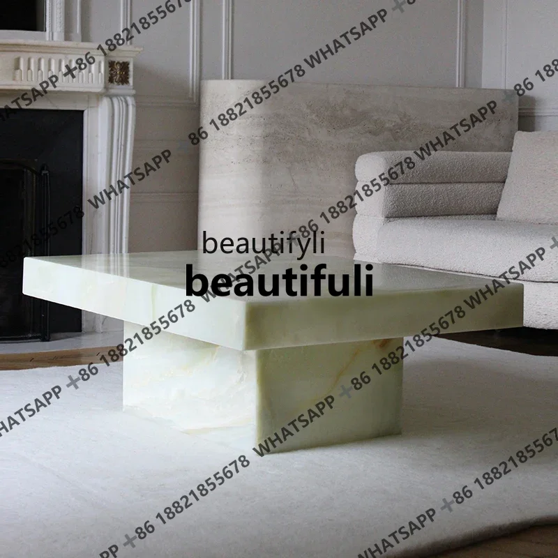 xz1Italian minimalist natural marble coffee table light luxury modern living room small apartment jade designer coffee table