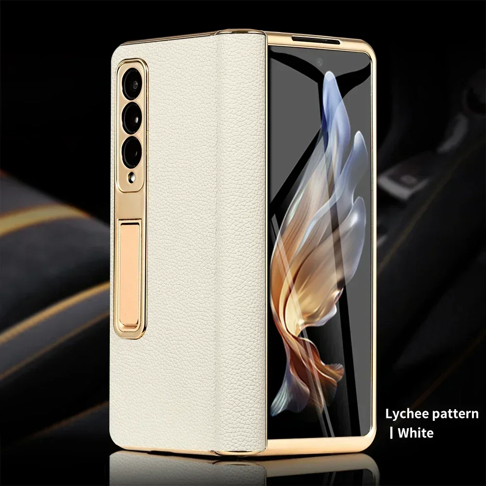 Shockproof Leather Case for Samsung Galaxy Z Fold 6 5 4 3 Magnetic Hinge Stand, Phone Cover, 3 Kickstand