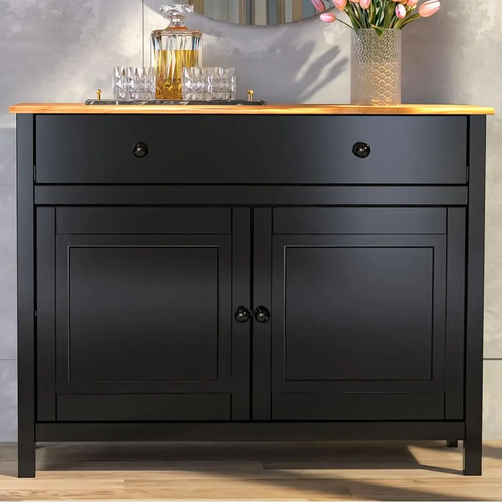 

Тумба-буфет из массива черного дерева с ящиками и дверцами