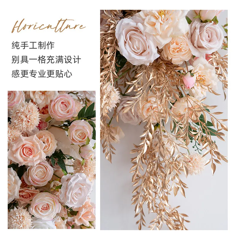5D Champagnerrosa Rosenblumen-Hängerei, Blumenarrangement für Hochzeits-Hintergrunddekoration, Wand-, Tisch- und Fensterdekoration für Partys – Detail 2