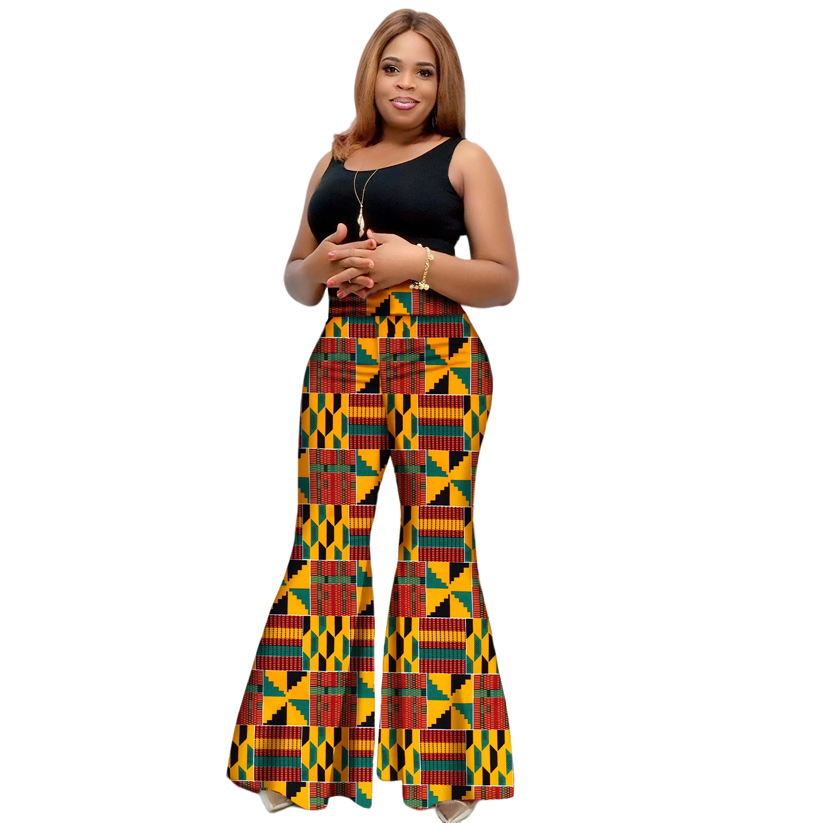 

African Pants for Women Dashiki Kente Print Trouser Ankara Bell Bottom Pants Flare Leggings