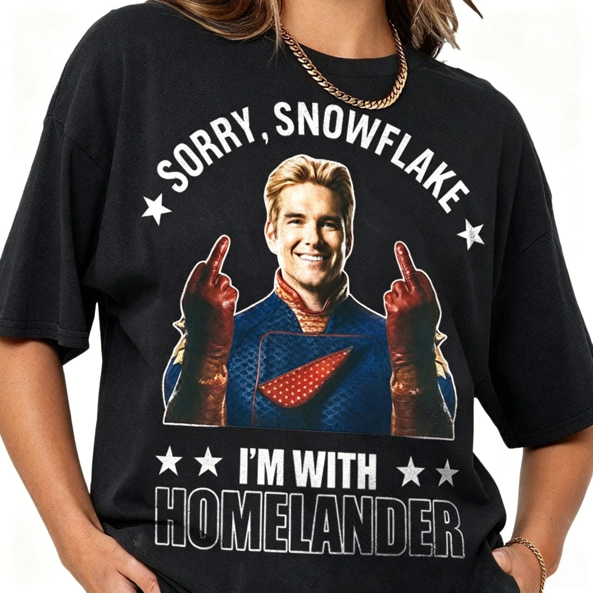 Sorry Snowflake Homelander Retro Shirt The Boys TV Drama Cotton T-shirt 2026 Summer Men's Women's Oversized Streetwear Y2k