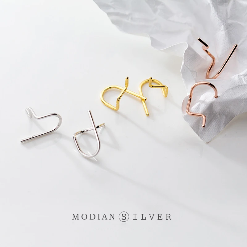 Modian Fashion 3 colori linee geometriche orecchini a bottone per donna argento Sterling 925 stile coreano gioielleria semplice perno