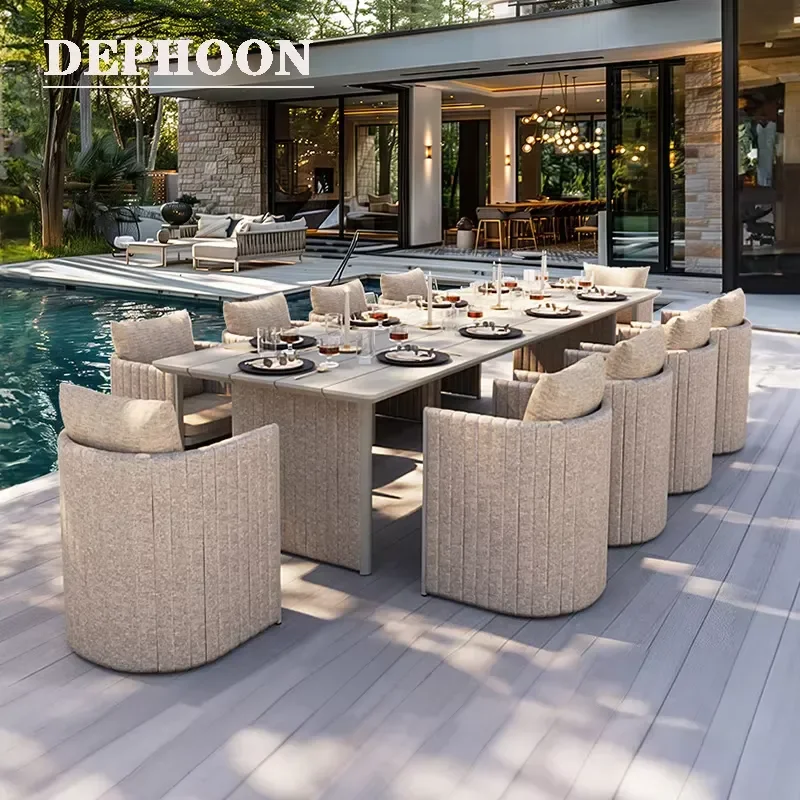 HIGH END COMMERCIAL FOLDABLE ALUMINUM ALLOY OUTDOOR DINING TABLES CHAIRS MODERN NORDIC DESIGN DURABLE WATERPROOF HOTEL