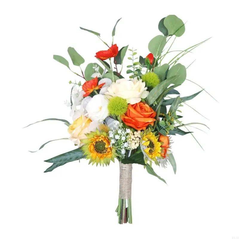 

KX4B Bride Bridesmaid Wedding Bouquet Silk Ribbon Roses Artificial Holding Flowers