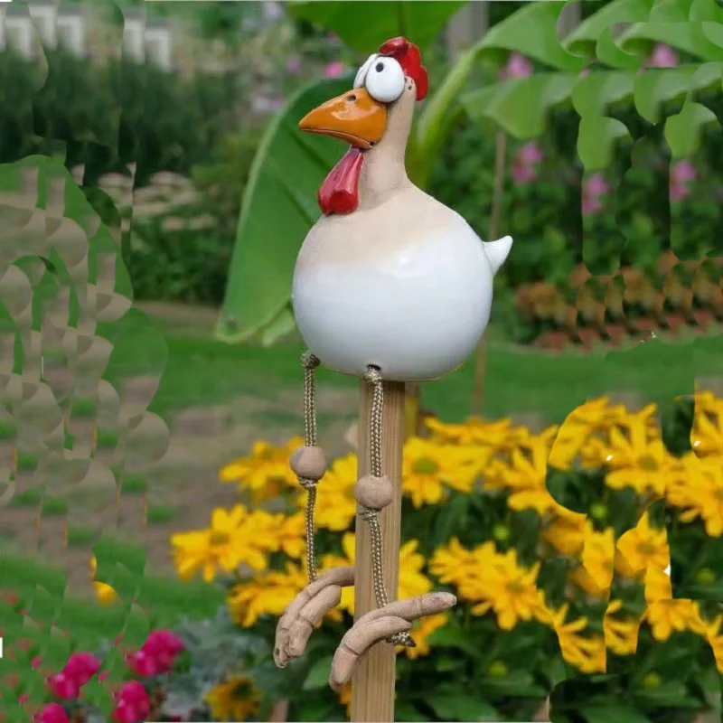 تمثال دجاج من الراتنج ذو عيون كبيرة - ديكور حديقة غريب الأطوار، زخرفة نحت الفناء