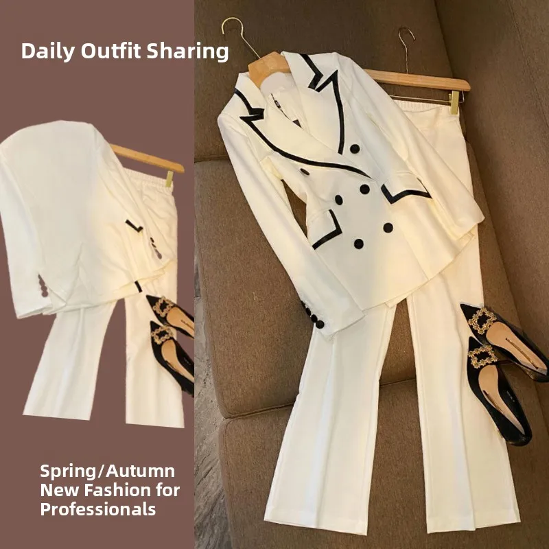 

Ele White Suit Set Profional Workwear Women's Casual Faionable Spring Autumn Outfit High-End Feelings Formal Ocns