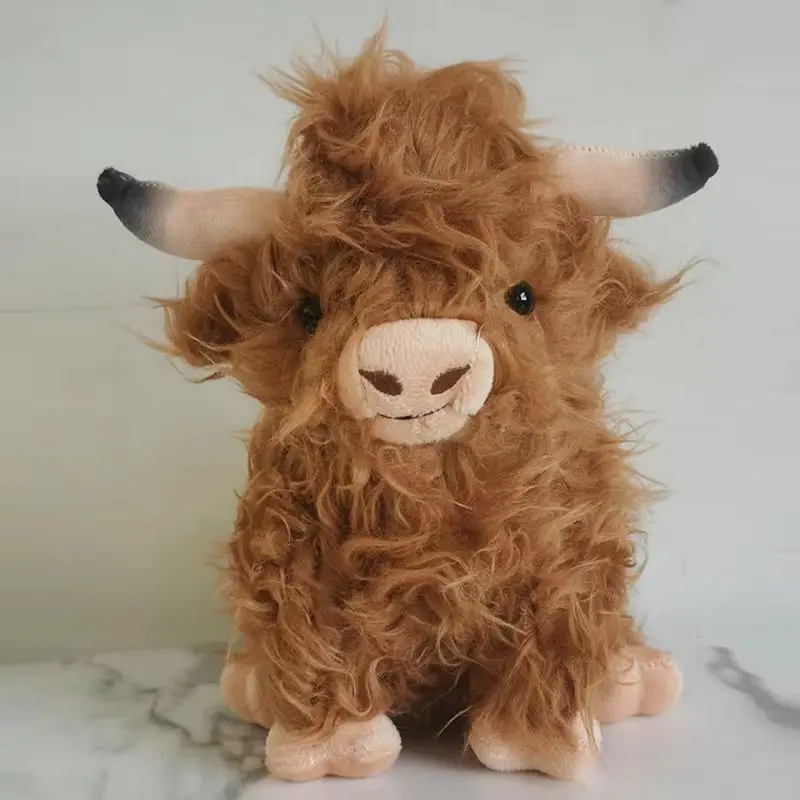30cm Simulation Kyloe Cream Highland Cow Animal Plush Doll Soft Stuffed Highland Cow Cattlle Plushie Gift for Kids Boys Girls