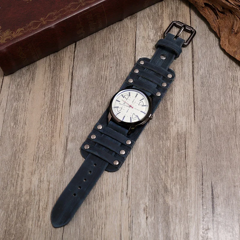 Herren Quarzuhren Luxus Armbanduhr Rindsleder Armband Punk-Stil Uhr für Herren breite Echt leder Armbänder Uhr