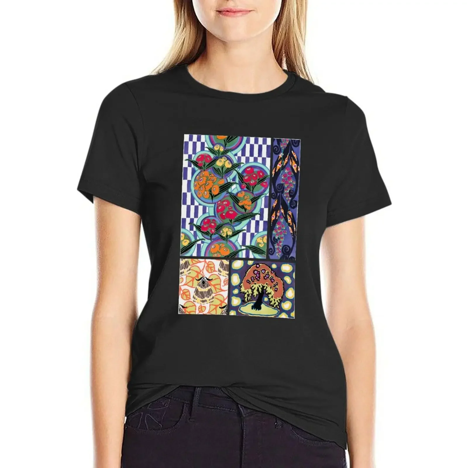 

Art Deco Art Nouveau Bright Floral Patterns T-Shirt blanks sublime tops plus size t shirts for Women loose fit