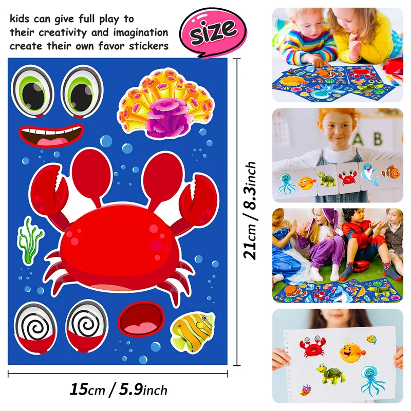 DIY Ocean Animal Make a Face Stickers For Kids Assembly Puzzle Stickers Sea Worlds Craft Toys for Children Boys Girls Party Gift