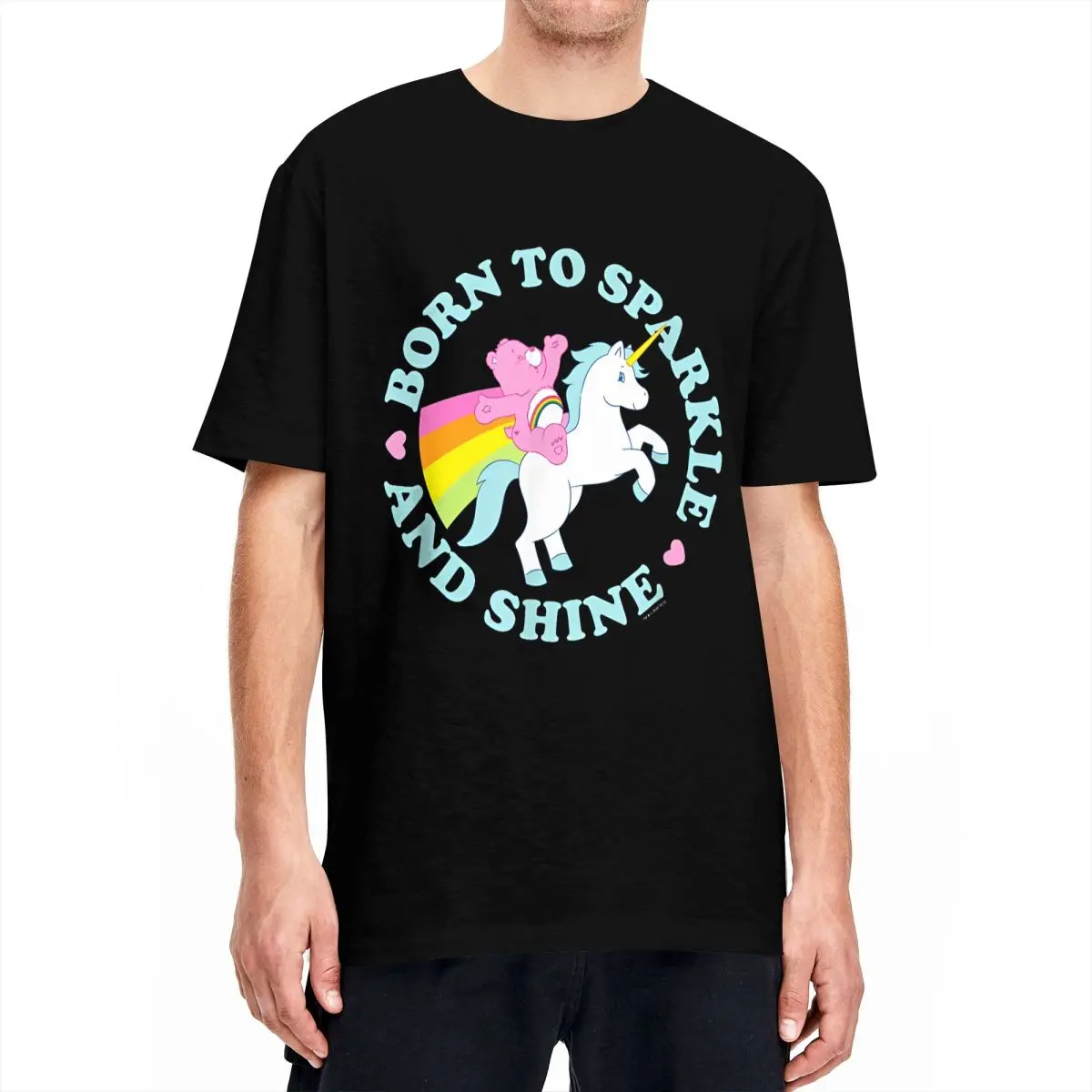 Men Women Care Bears Cheer Bear Unicorn Born To Sparkle And Shine T Shirt Cotton Tops Short Sleeve Tee Shirt Plus Size T-Shirts