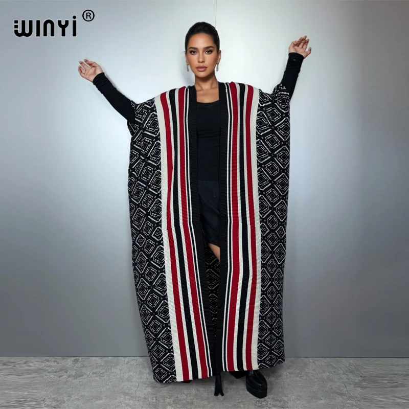 WINYI fashion Kimono Women Printed bubble hem coat Long Sleeve Cardigan abaya dubai luxury beachwear Cover Up boho dress Caftan
